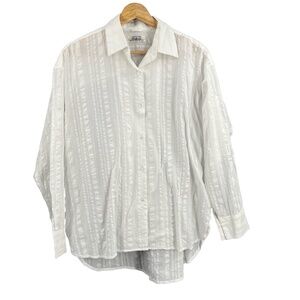 Shuttle Notes Womens Button Up Shirt White Textured Vertical Stripes Large (est)